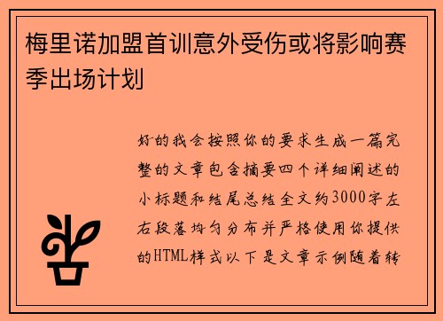梅里诺加盟首训意外受伤或将影响赛季出场计划